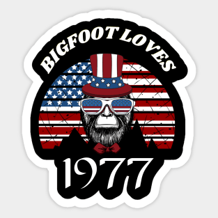 Bigfoot loves America and People born in 1977 Sticker